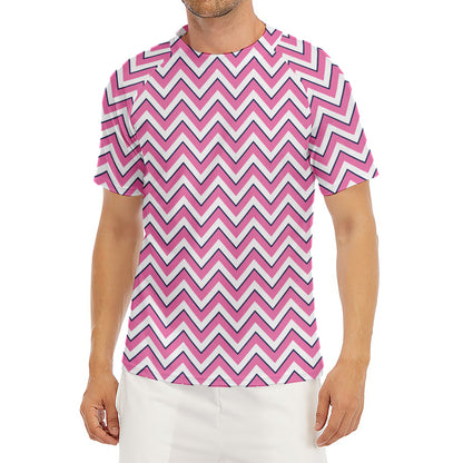 Pink White And Navy Chevron Print Men's Short Sleeve Rash Guard