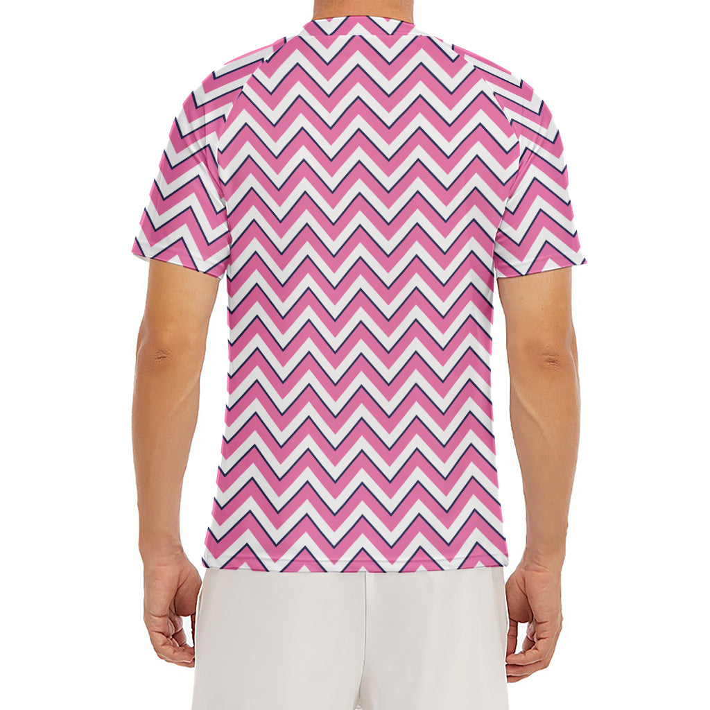 Pink White And Navy Chevron Print Men's Short Sleeve Rash Guard