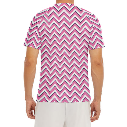 Pink White And Navy Chevron Print Men's Short Sleeve Rash Guard