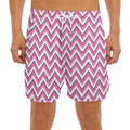 Pink White And Navy Chevron Print Men's Split Running Shorts