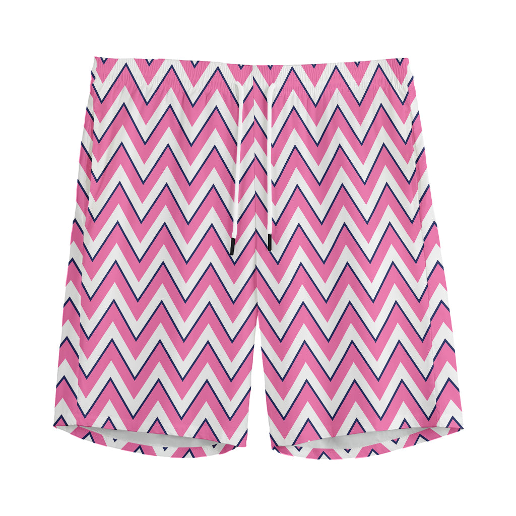 Pink White And Navy Chevron Print Men's Sports Shorts