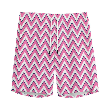 Pink White And Navy Chevron Print Men's Sports Shorts