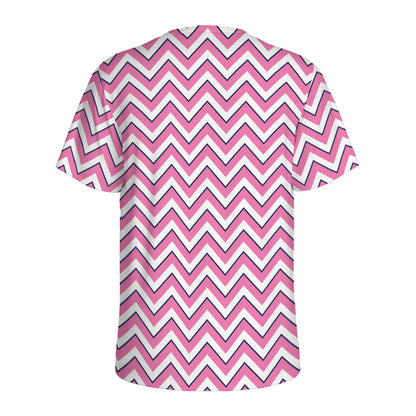 Pink White And Navy Chevron Print Men's Sports T-Shirt