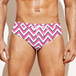Pink White And Navy Chevron Print Men's Swim Briefs