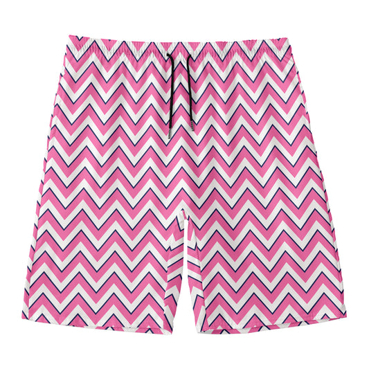Pink White And Navy Chevron Print Men's Swim Trunks