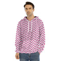 Pink White And Navy Chevron Print Men's Velvet Pullover Hoodie