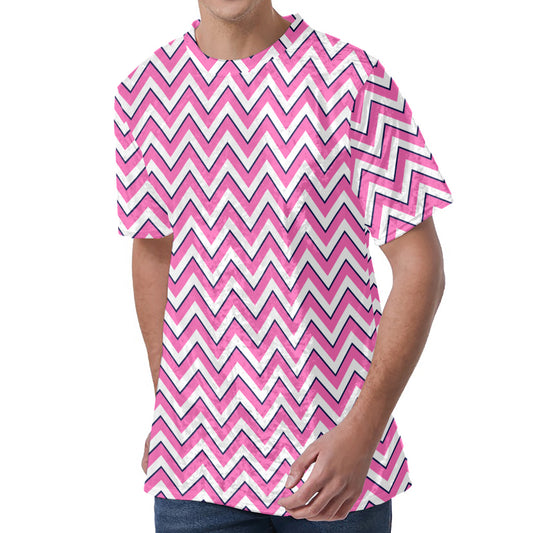 Pink White And Navy Chevron Print Men's Velvet T-Shirt