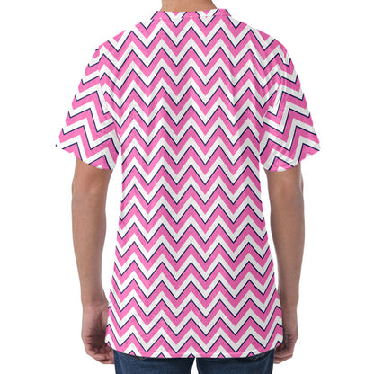 Pink White And Navy Chevron Print Men's Velvet T-Shirt