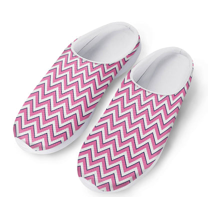 Pink White And Navy Chevron Print Mesh Casual Shoes