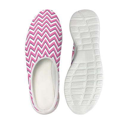 Pink White And Navy Chevron Print Mesh Casual Shoes