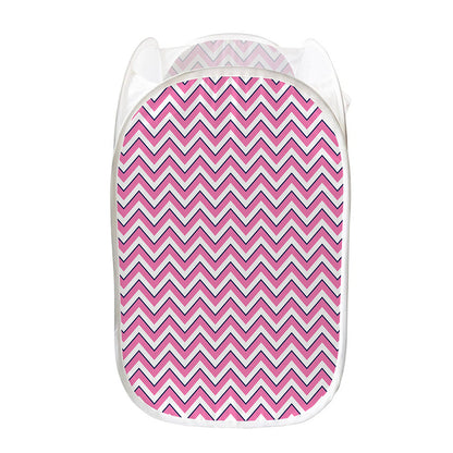 Pink White And Navy Chevron Print Mesh Laundry Hamper