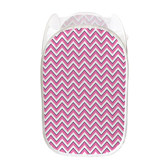 Pink White And Navy Chevron Print Mesh Laundry Hamper