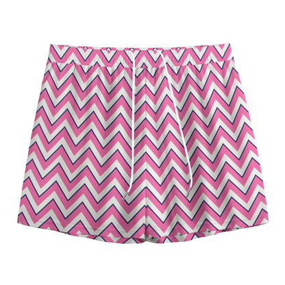 Pink White And Navy Chevron Print Mesh Shorts