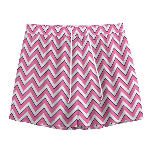 Pink White And Navy Chevron Print Mesh Shorts