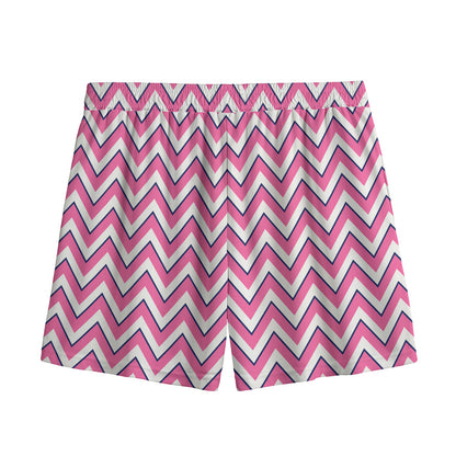 Pink White And Navy Chevron Print Mesh Shorts