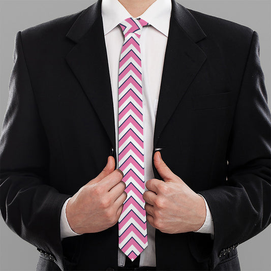 Pink White And Navy Chevron Print Necktie