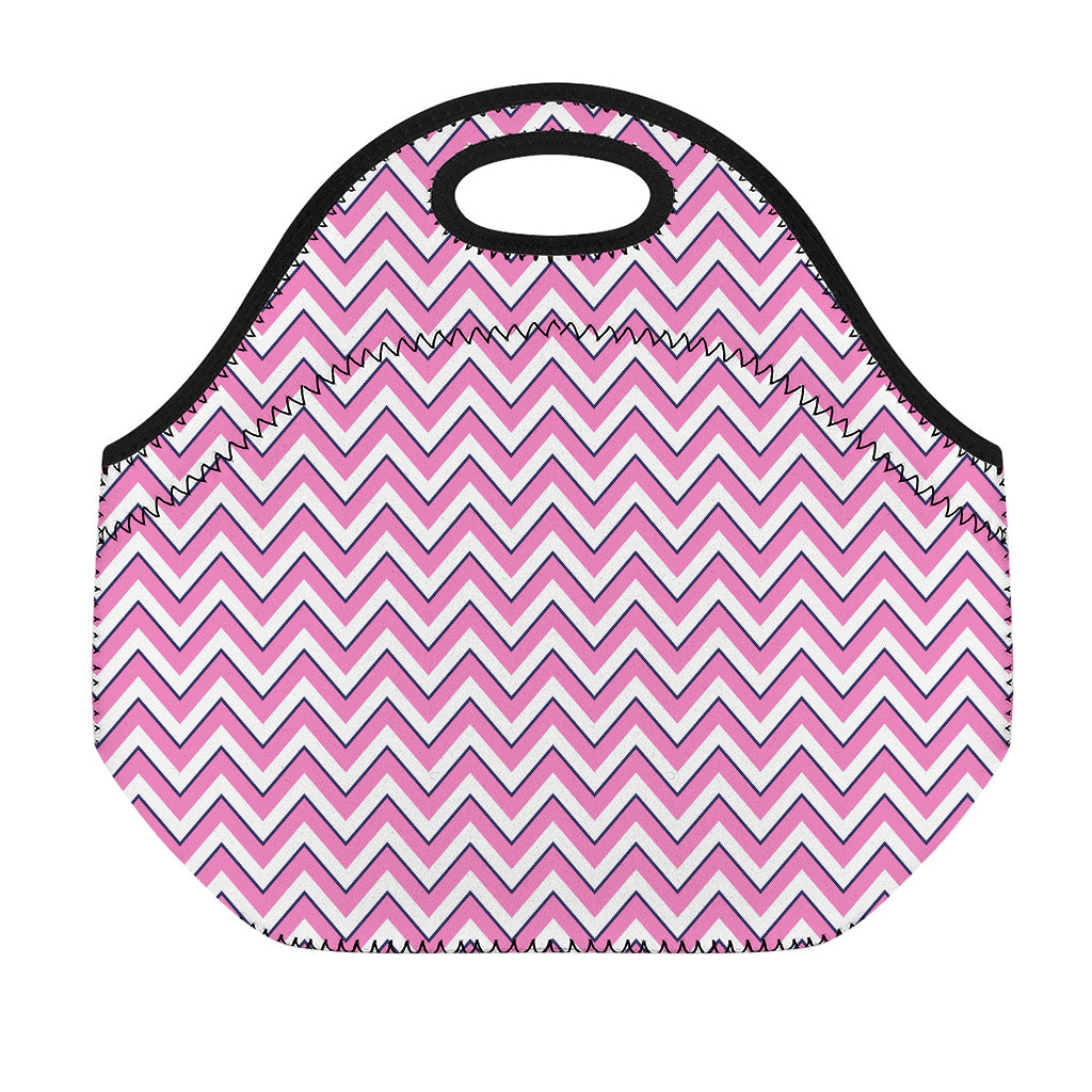 Pink White And Navy Chevron Print Neoprene Lunch Bag