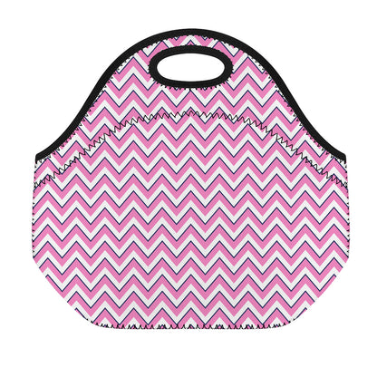 Pink White And Navy Chevron Print Neoprene Lunch Bag