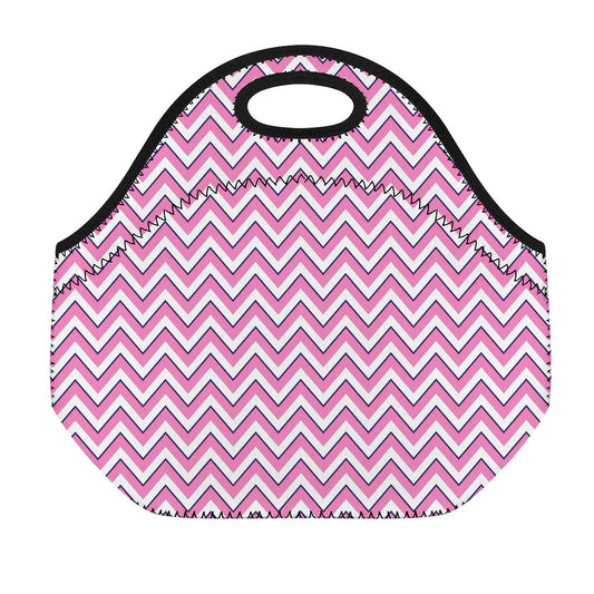 Pink White And Navy Chevron Print Neoprene Lunch Bag