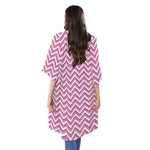 Pink White And Navy Chevron Print Open Front Beach Cover Up