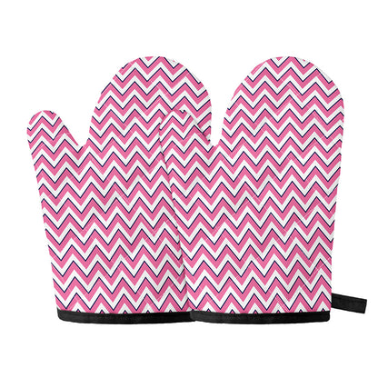 Pink White And Navy Chevron Print Oven Mitts