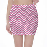 Pink White And Navy Chevron Print Pencil Mini Skirt