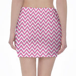 Pink White And Navy Chevron Print Pencil Mini Skirt