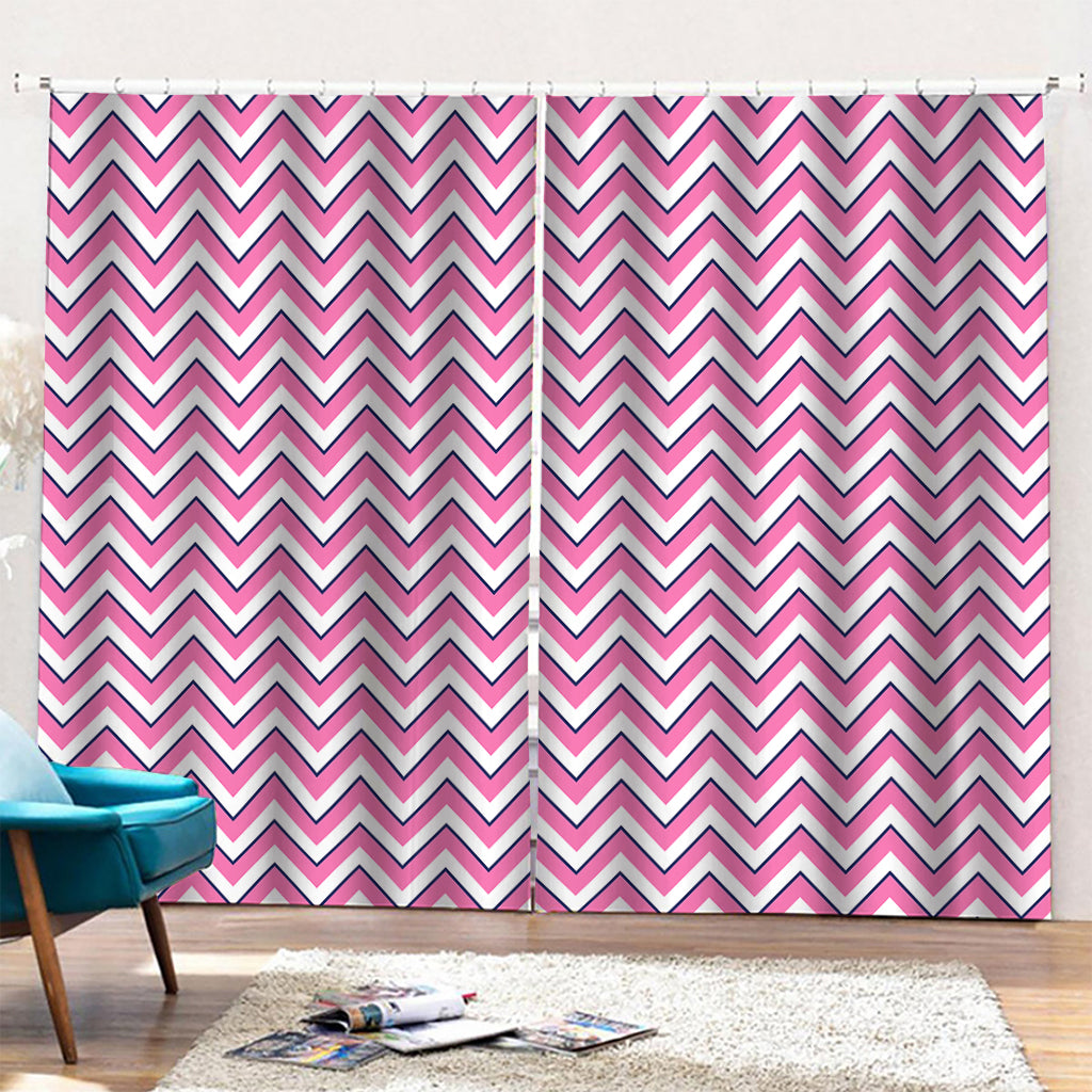 Pink White And Navy Chevron Print Pencil Pleat Curtains