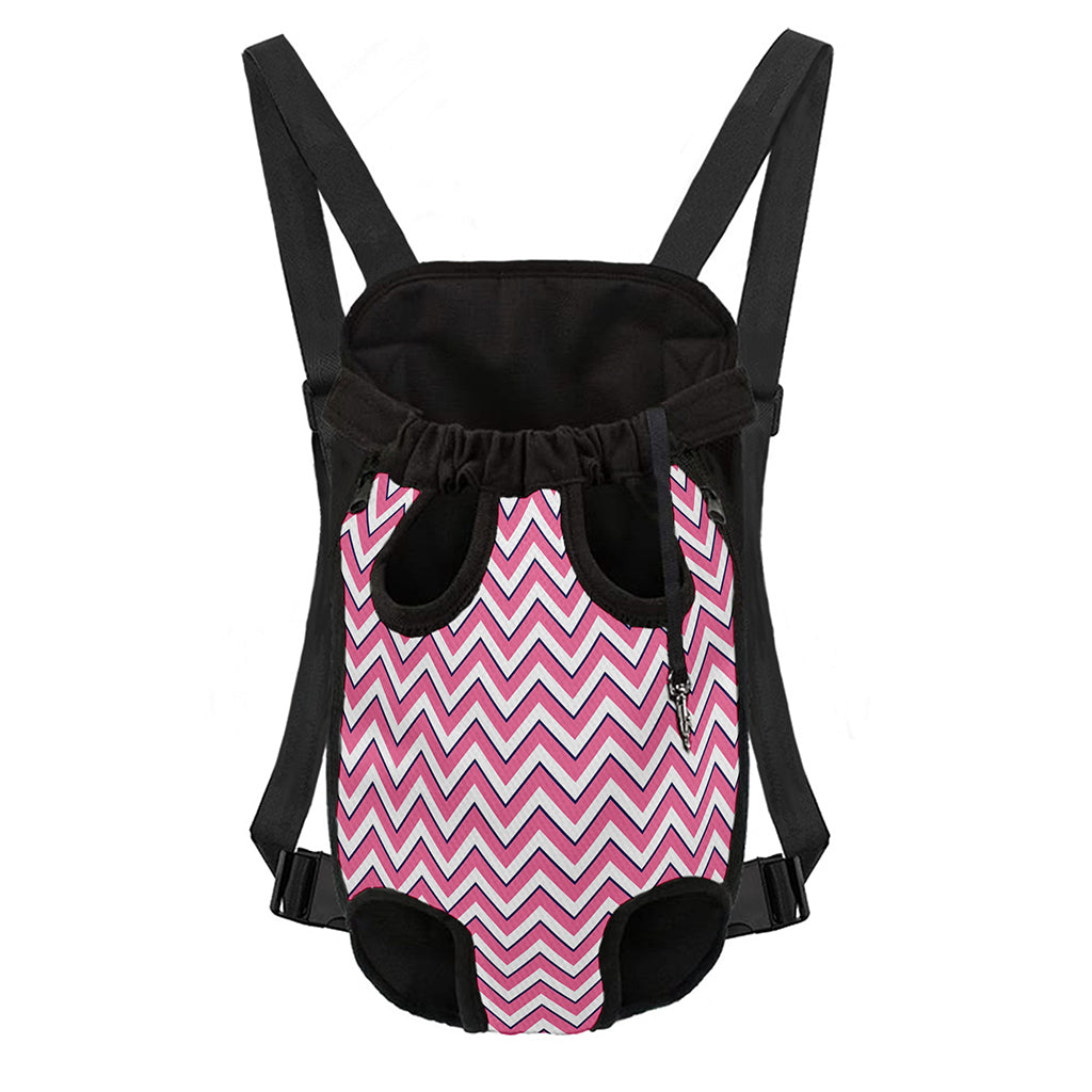 Pink White And Navy Chevron Print Pet Carrier Backpack