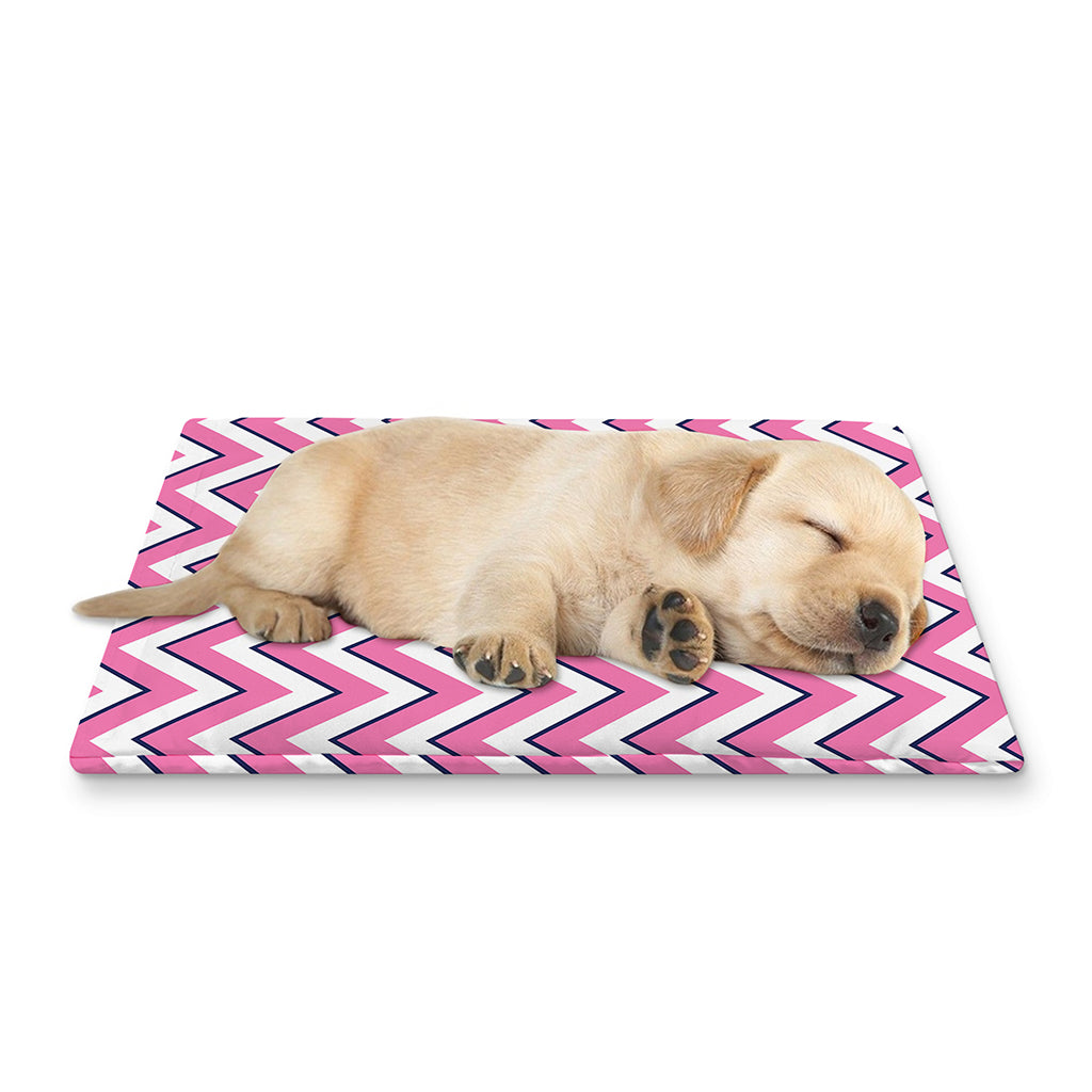 Pink White And Navy Chevron Print Pet Cooling Mat Cover