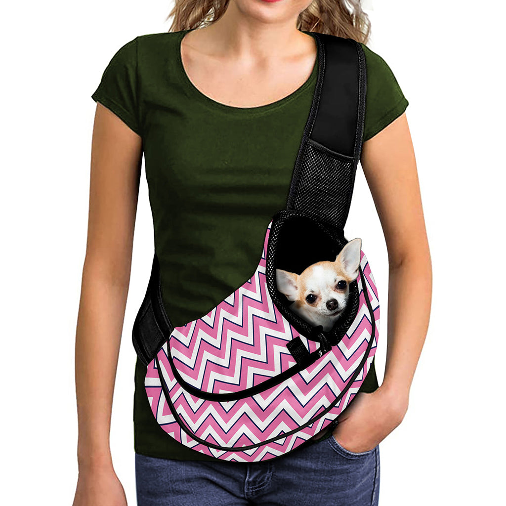 Pink White And Navy Chevron Print Pet Sling Carrier