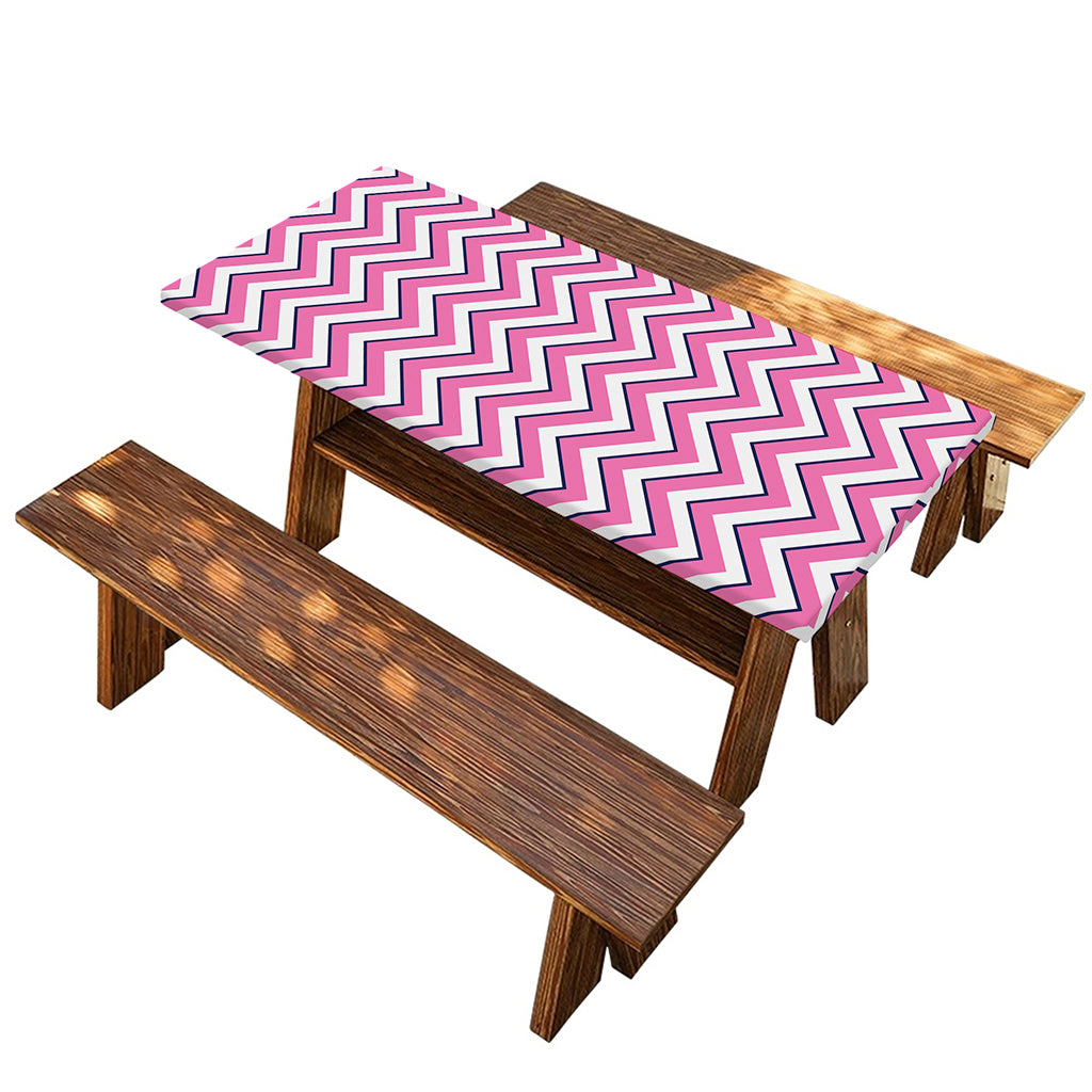 Pink White And Navy Chevron Print Picnic Table Cover