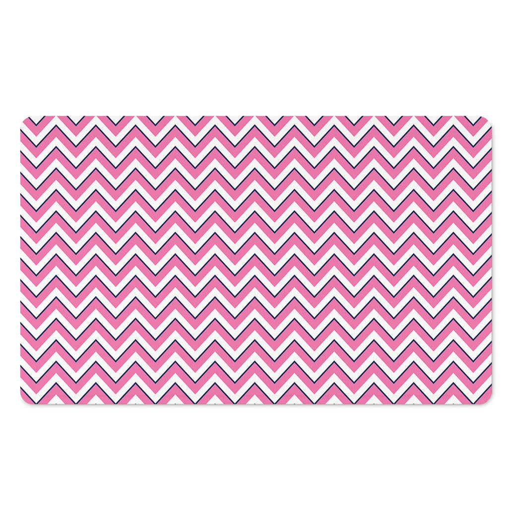 Pink White And Navy Chevron Print Polyester Doormat
