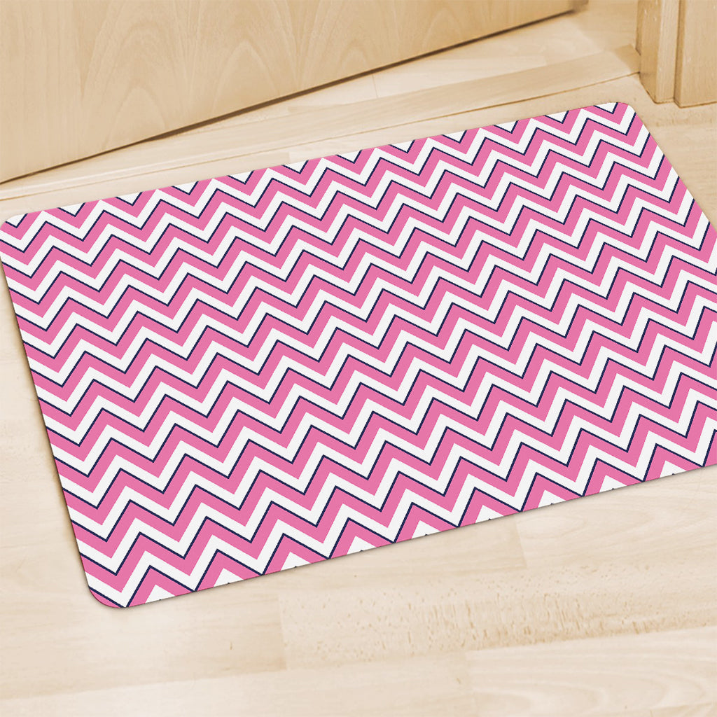 Pink White And Navy Chevron Print Polyester Doormat