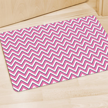 Pink White And Navy Chevron Print Polyester Doormat