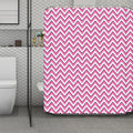 Pink White And Navy Chevron Print Polyester Shower Curtain