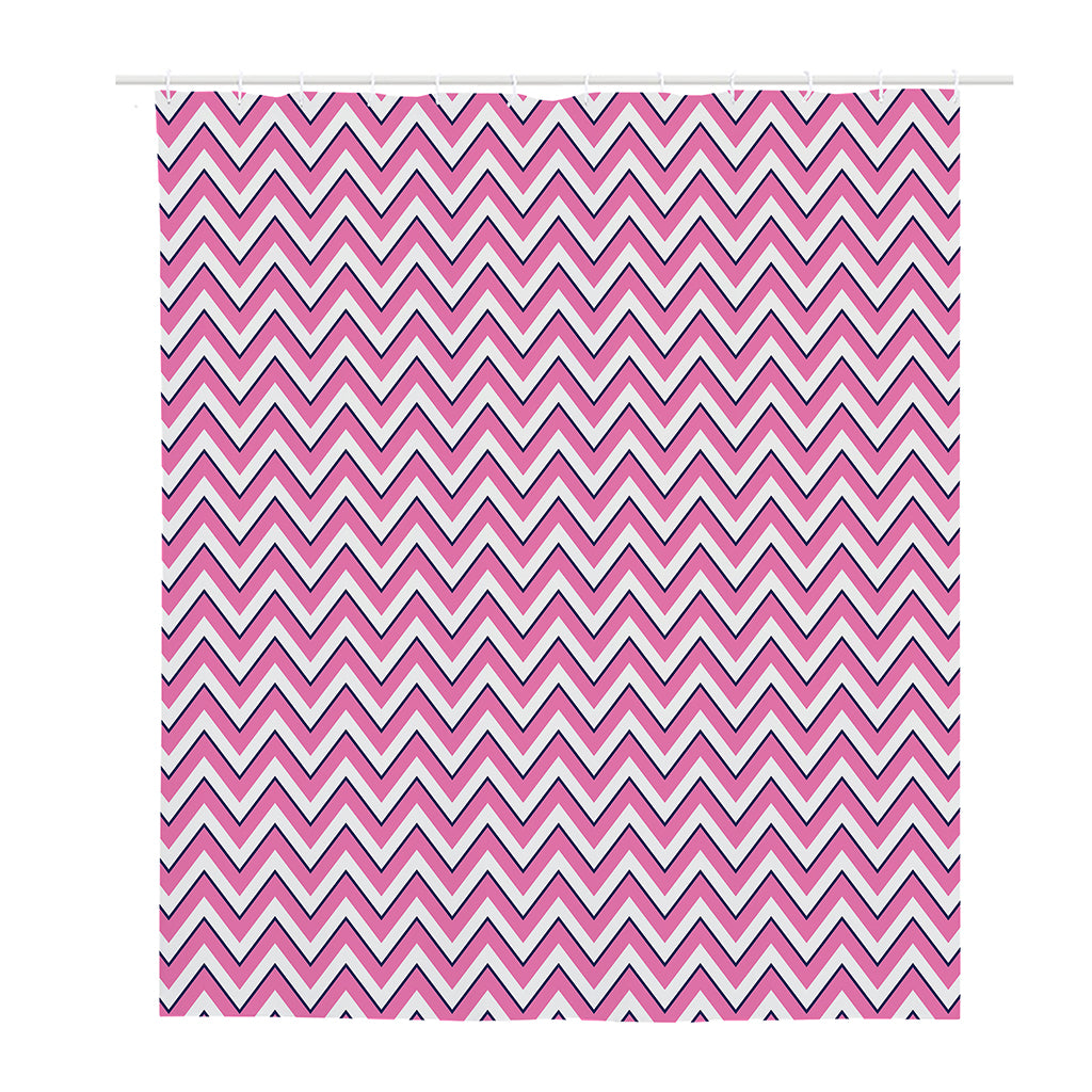 Pink White And Navy Chevron Print Polyester Shower Curtain