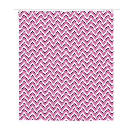 Pink White And Navy Chevron Print Polyester Shower Curtain