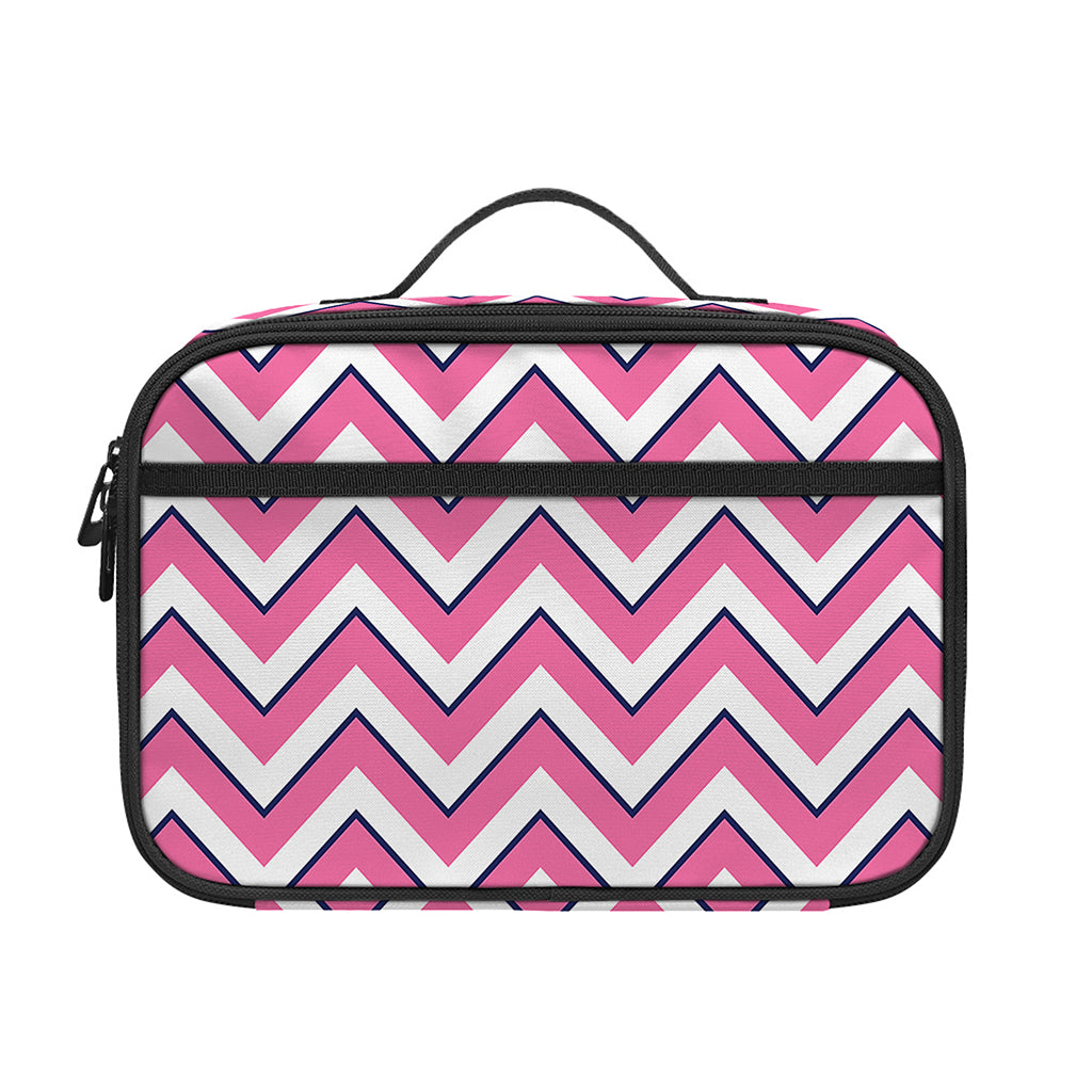Pink White And Navy Chevron Print Portable Lunch Bag
