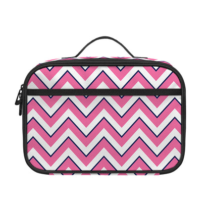 Pink White And Navy Chevron Print Portable Lunch Bag