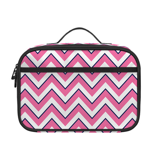 Pink White And Navy Chevron Print Portable Lunch Bag