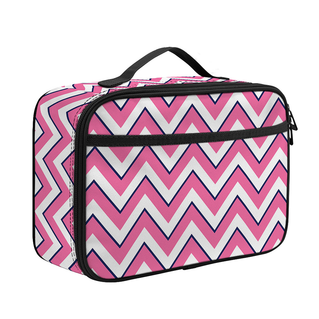 Pink White And Navy Chevron Print Portable Lunch Bag