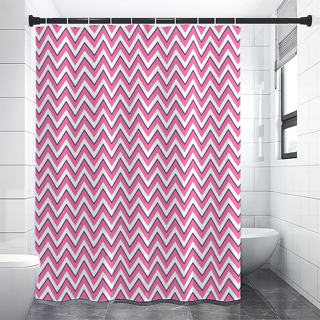 Pink White And Navy Chevron Print Premium Shower Curtain