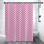 Pink White And Navy Chevron Print Premium Shower Curtain