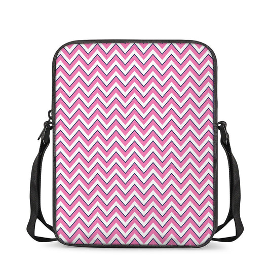 Pink White And Navy Chevron Print Rectangular Crossbody Bag