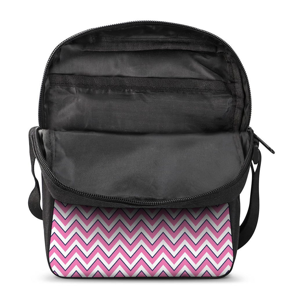 Pink White And Navy Chevron Print Rectangular Crossbody Bag