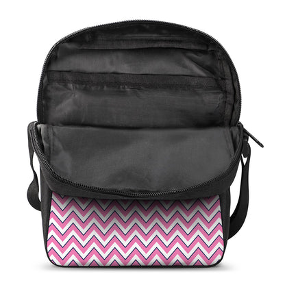 Pink White And Navy Chevron Print Rectangular Crossbody Bag
