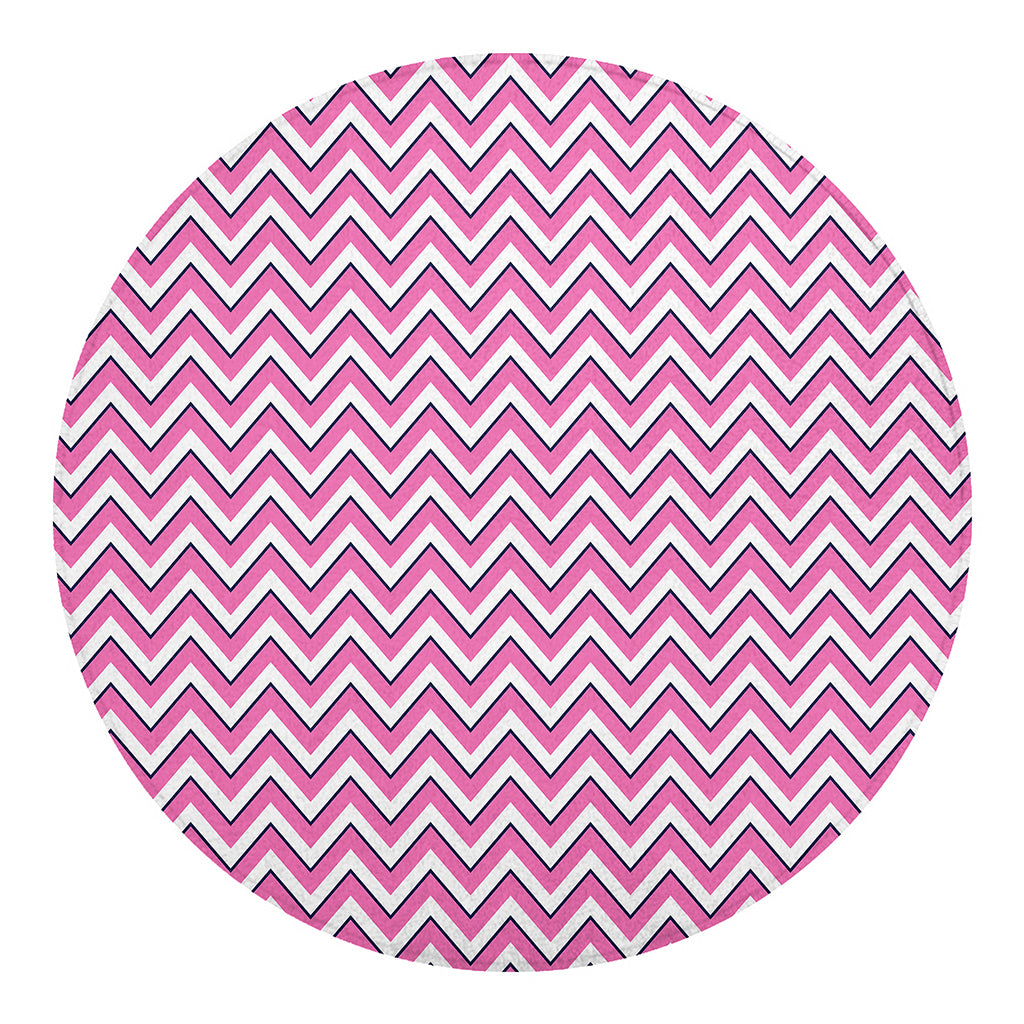 Pink White And Navy Chevron Print Round Blanket