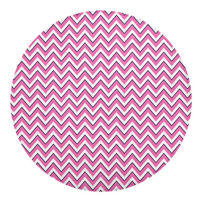 Pink White And Navy Chevron Print Round Blanket