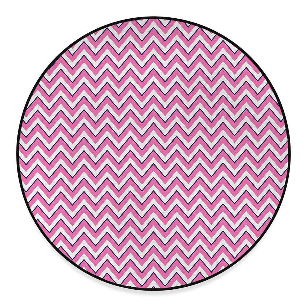 Pink White And Navy Chevron Print Round Floor Mat